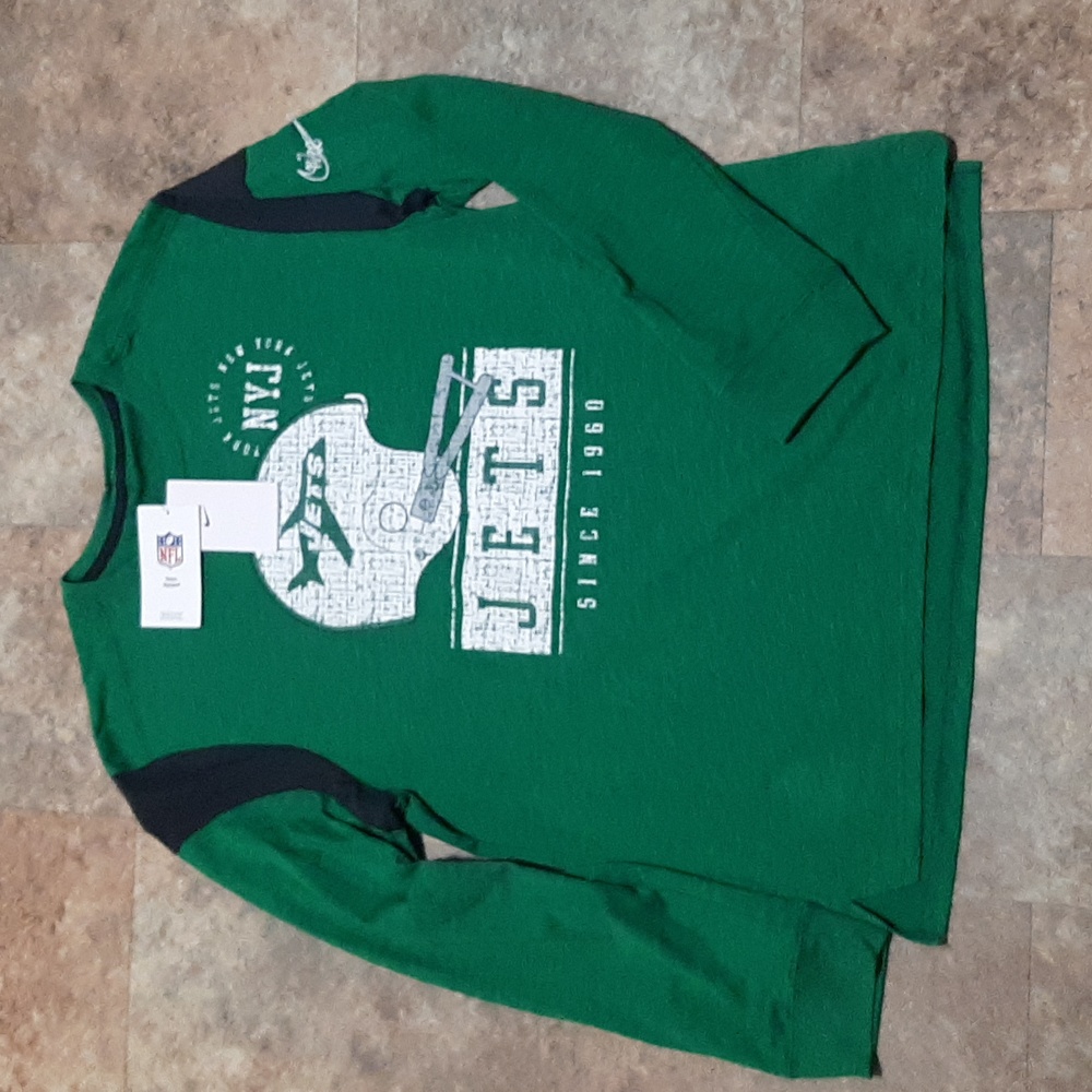 New. Nike Mens New York Jets Historic Logo Green Long Sleeve T-Shirt. Size Large